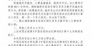 【大发体育】官方：湖南湘涛官员王敬平辱骂裁判，遭禁止入场5场罚款2.5万，大发助力你的致富之路！