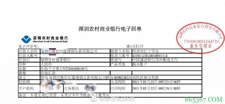 深圳男篮官方：捐款50万元支援河南 天佑中华河南一定中