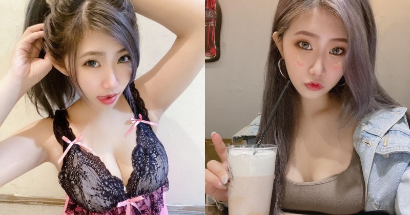 甜甜酒窩女孩！正妹「娃比」喝飲料美乳放上桌，性感畫面超誘人！