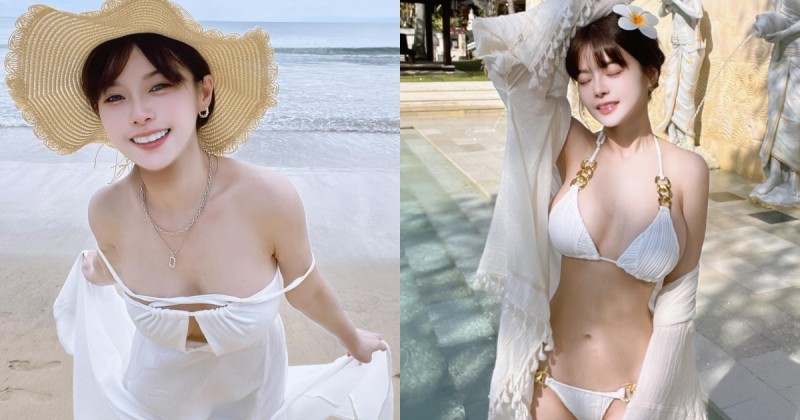 甜美女神「小花姐接」峇里島渡假有夠辣，比基尼藏不住「雪白豪乳」！